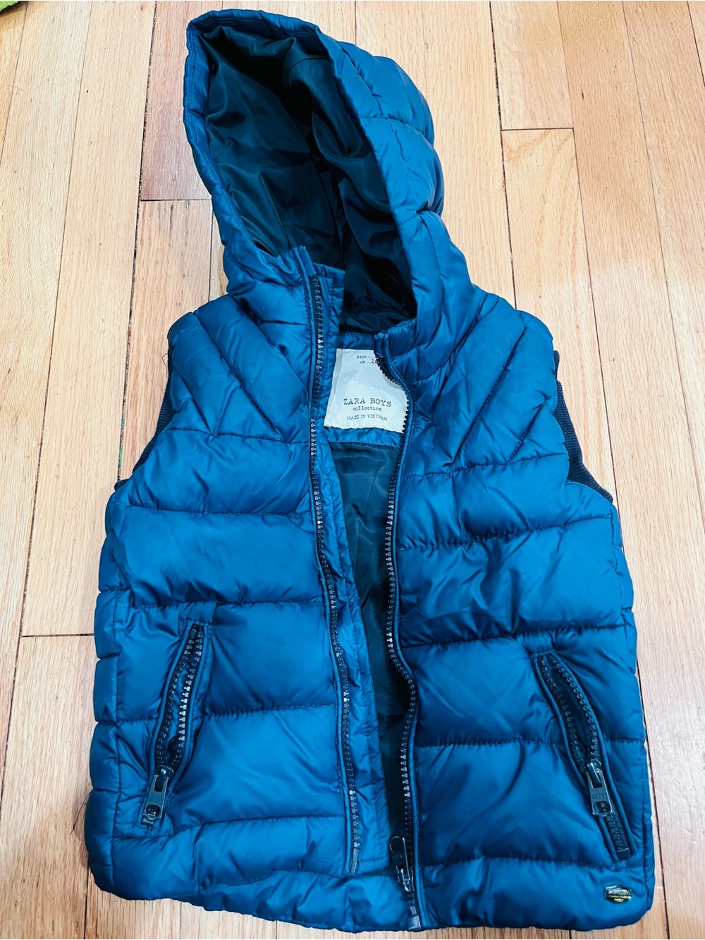 Zara Boys Teal Puffer Vest with Hood